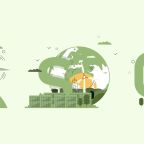 Green Energy ESG Concept Sustainable Industry with sustainable environmental wind turbine vector illustration and solar energy ESG font. Environmental, Social and Governance Concepts vector